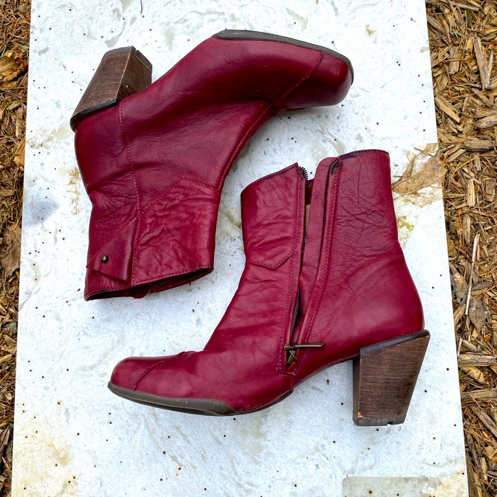 Burgundy leather boots